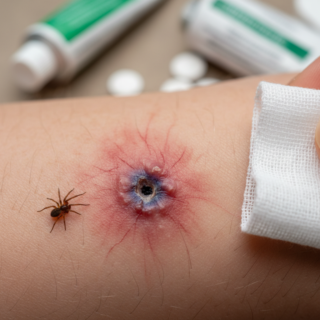 Ugryzienie pająka kątnika: objawy, pierwsza pomoc i leczenie